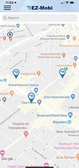 Mapa de estacionamentos no app EZ-Mobi